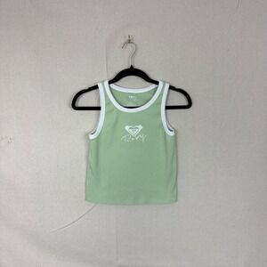 Roxy Girl Sage Green Ribbed Ringer Tank Top Size L 12/14 Logo Graphic